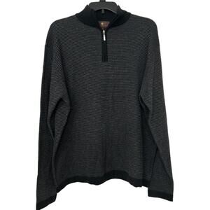Toscano Merino Wool Blend Black Striped 1/4 Zip Mock Neck Sweater Size XL